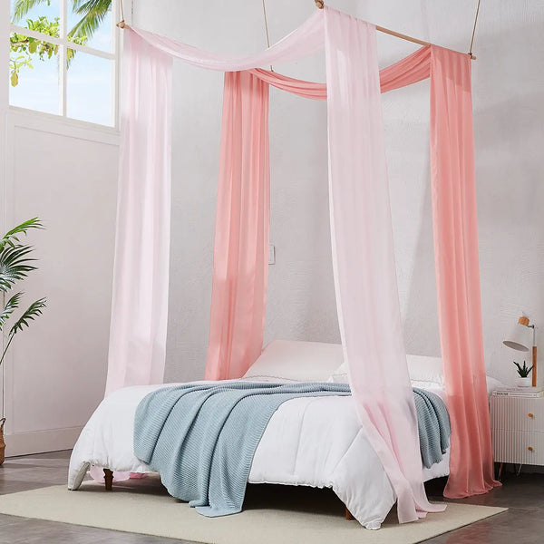 Warm Home Designs Pair of 2 Chiffon Canopy Bed Curtains. Bed Canopy Curtains for Twin, Full or Queen Size Bed