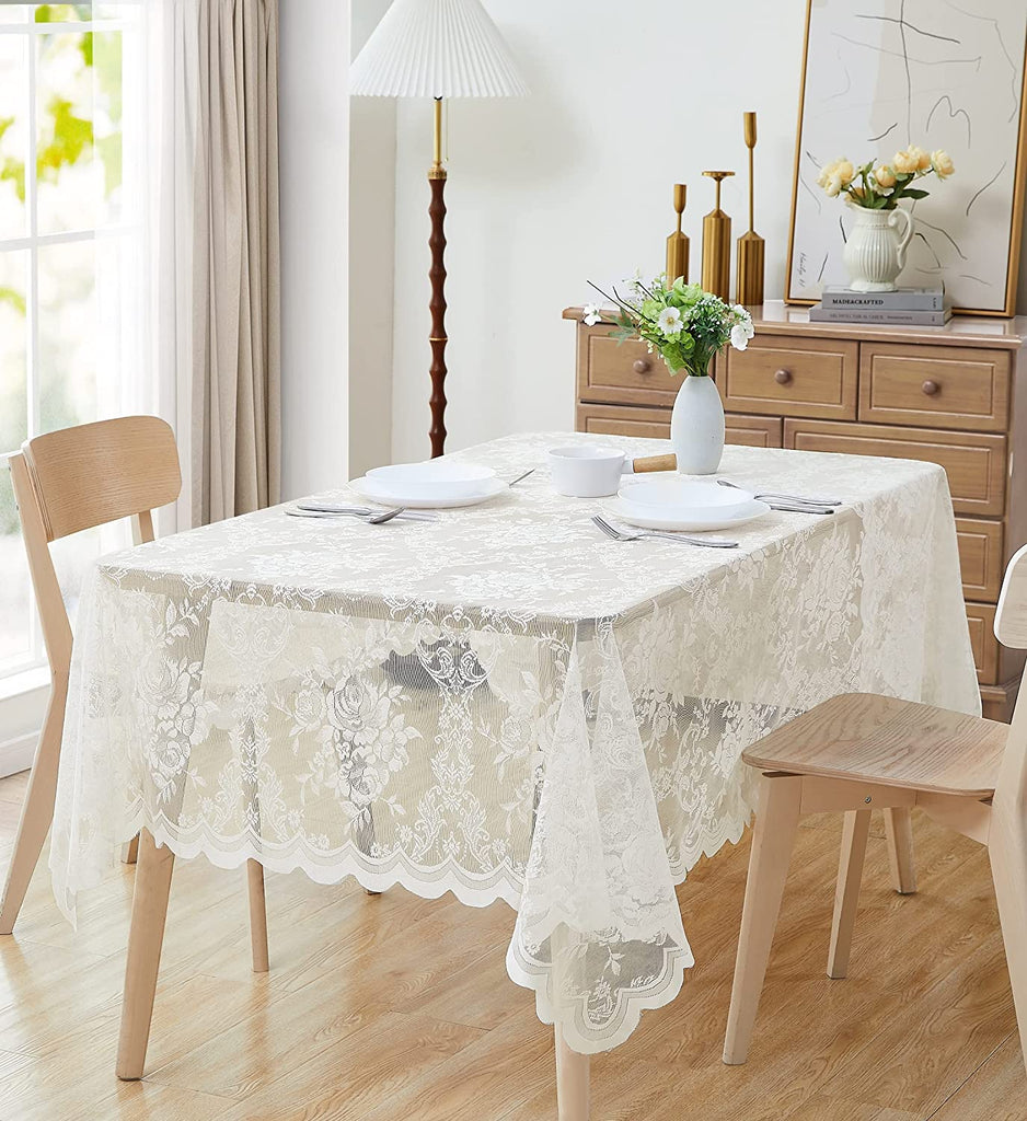 Warm Home Designs Lace Rectangle Tablecloth with English Rose Design. Rustic Tablecloth or Dining Table Cover for 10-12 Guests