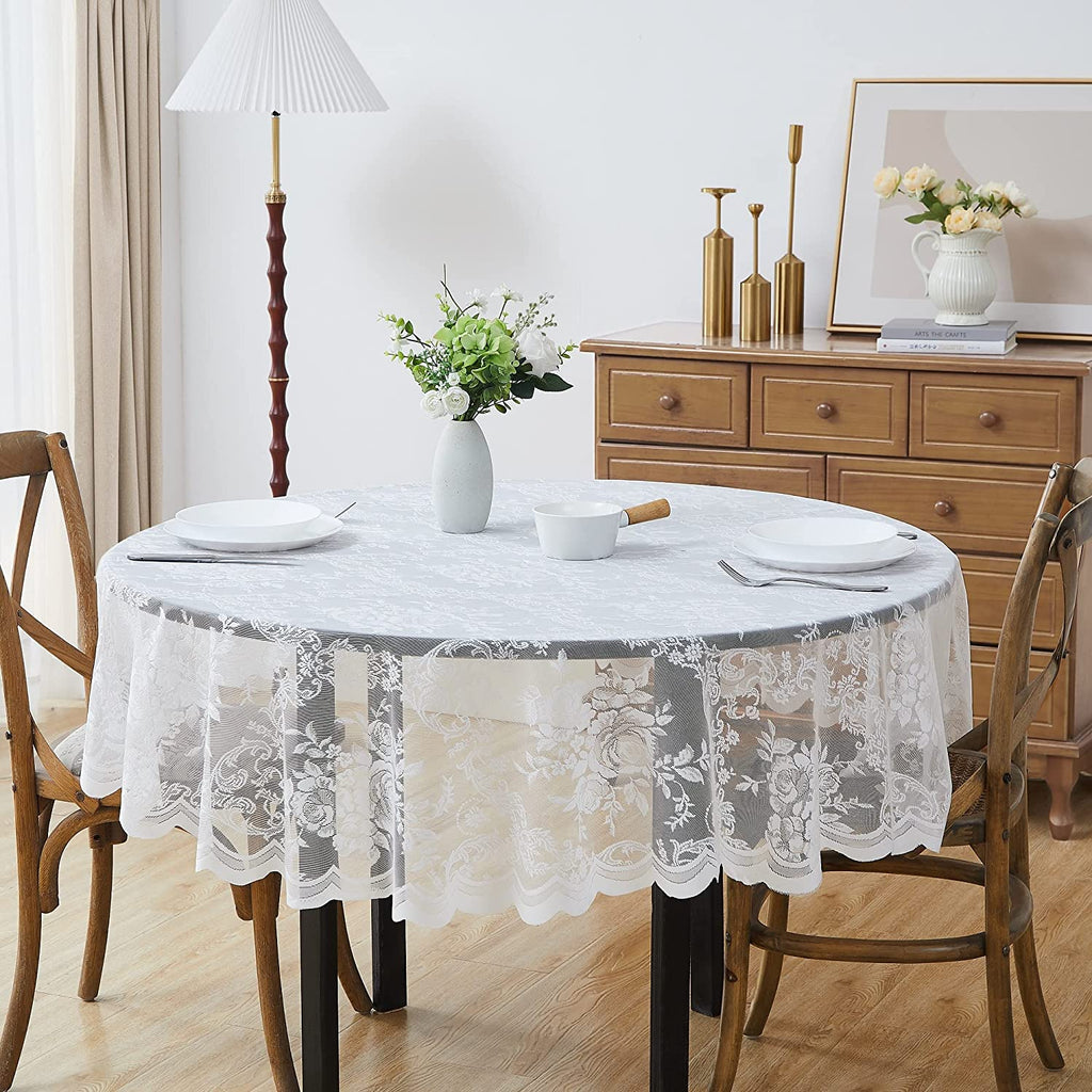 Warm Home Designs Round Tablecloth with English Rose Design. Elegant Round Lace Table Clothes for 4-6 Guests