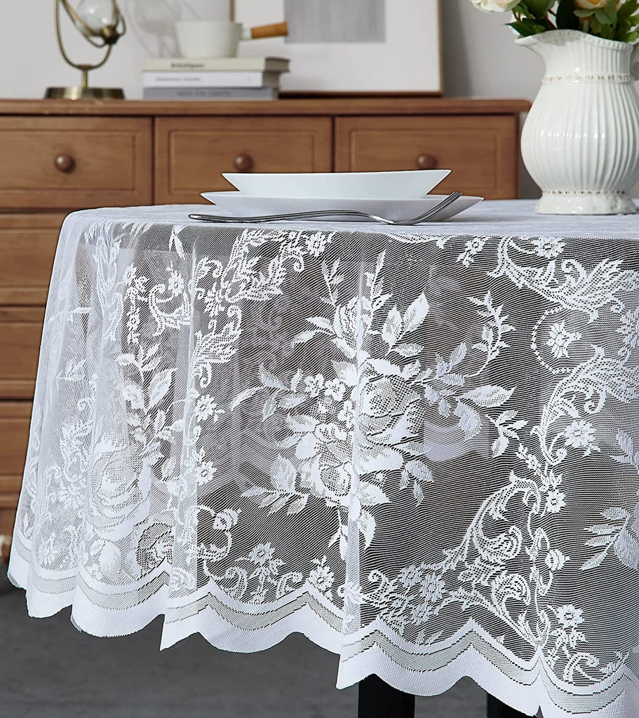 Warm Home Designs Lace Oval Tablecloth with English Rose Design. Rustic Tablecloth or Dining Table Cover for 6-8 Guests