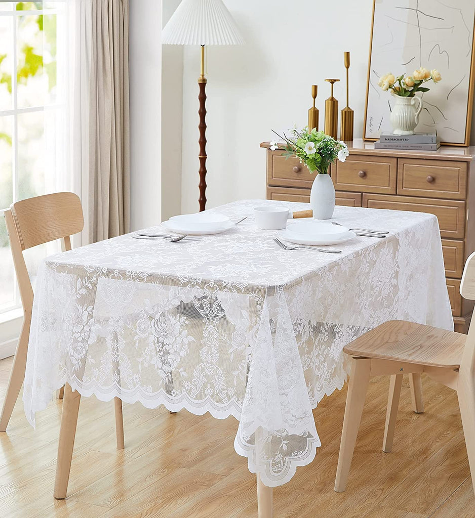 WARM HOME DESIGNS Square Tablecloth with English Rose Design. Use Our Lace Square Table Cloth as Square Card Table Cover, or for Small Dining Table. Tablecloth for 4 Guests