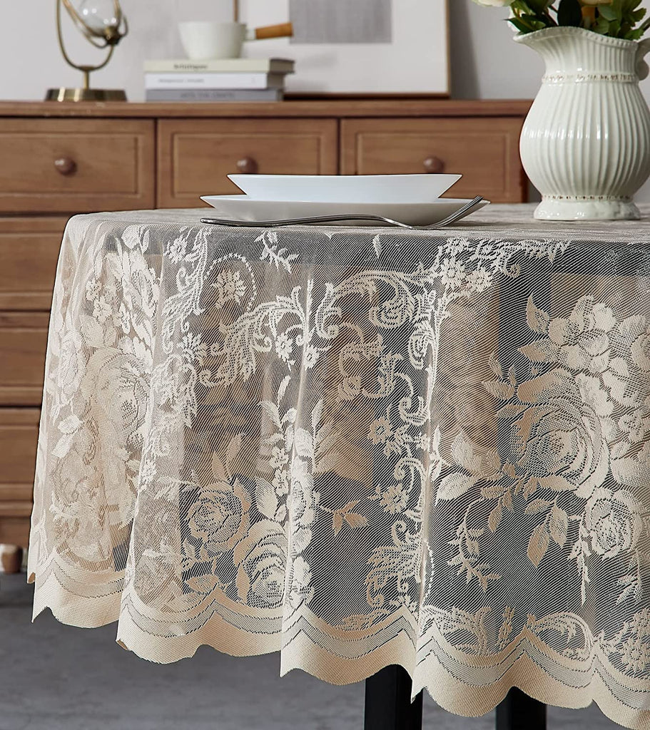 Warm Home Designs Lace Oval Tablecloth with English Rose Design. Rustic Tablecloth or Dining Table Cover for 6-8 Guests