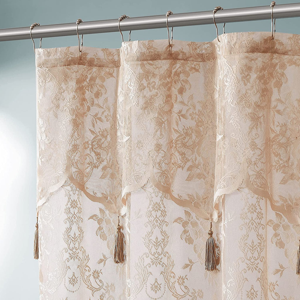 Warm Home Designs Lace Shower Curtain 72 x 72 Inches with Attached Valance & 7 Tassels. Luxury Farmhouse Shower Curtains for The Bathroom or Boho Shower Curtains for Bathroom