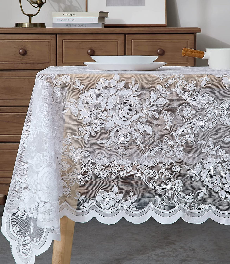 Warm Home Designs Lace Rectangle Tablecloth with English Rose Design. Rustic Tablecloth or Dining Table Cover for 10-12 Guests