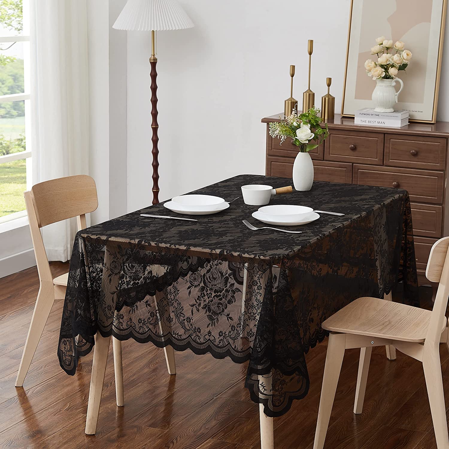 Warm Home Designs 54 x 72 Lace Tablecloth. White Rectangle Tablecloth with English Rose Design. Rectangular Tablecloth, Rustic Tablecloth or Dining