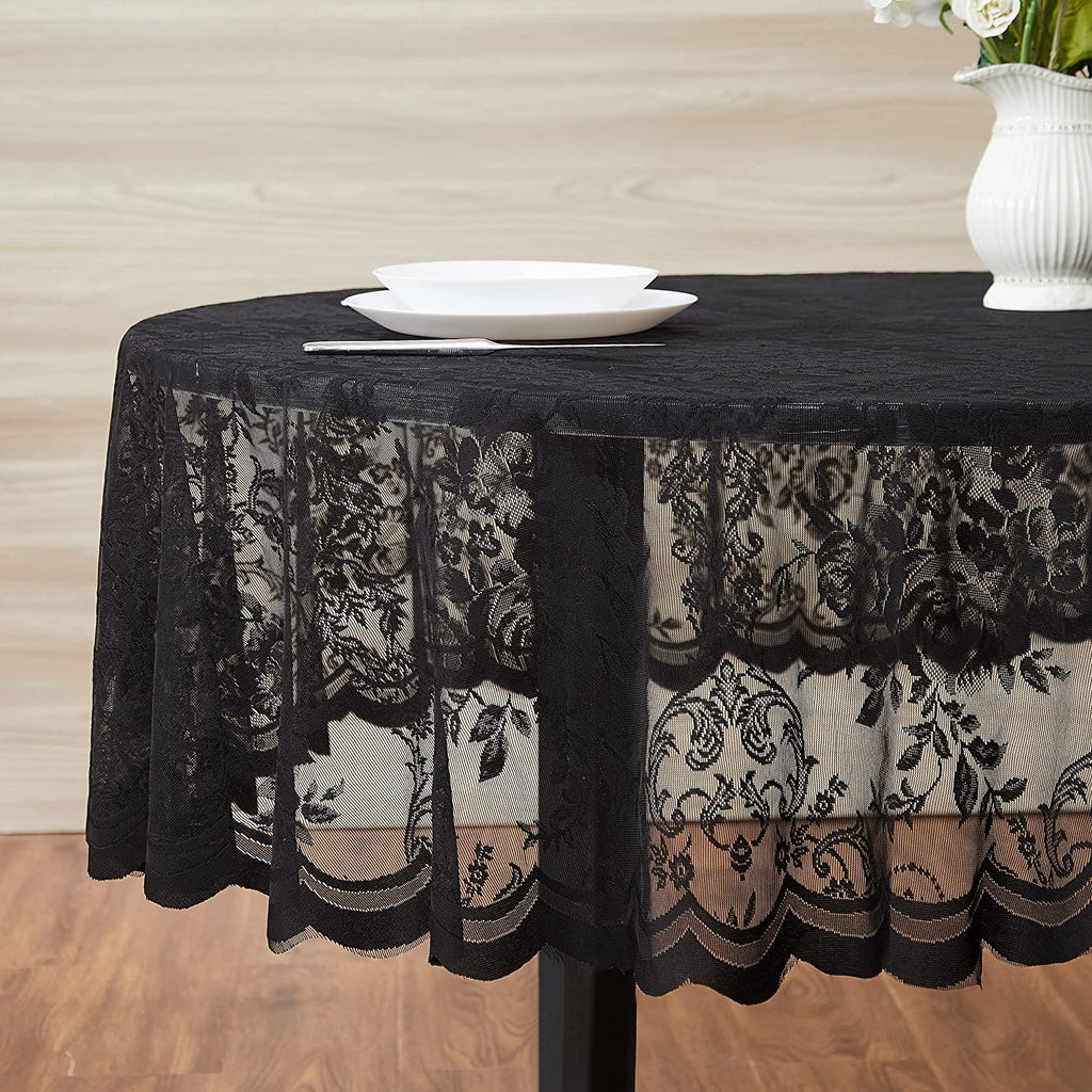 Warm Home Designs Round Tablecloth with English Rose Design. Elegant Round Lace Table Clothes for 4-6 Guests