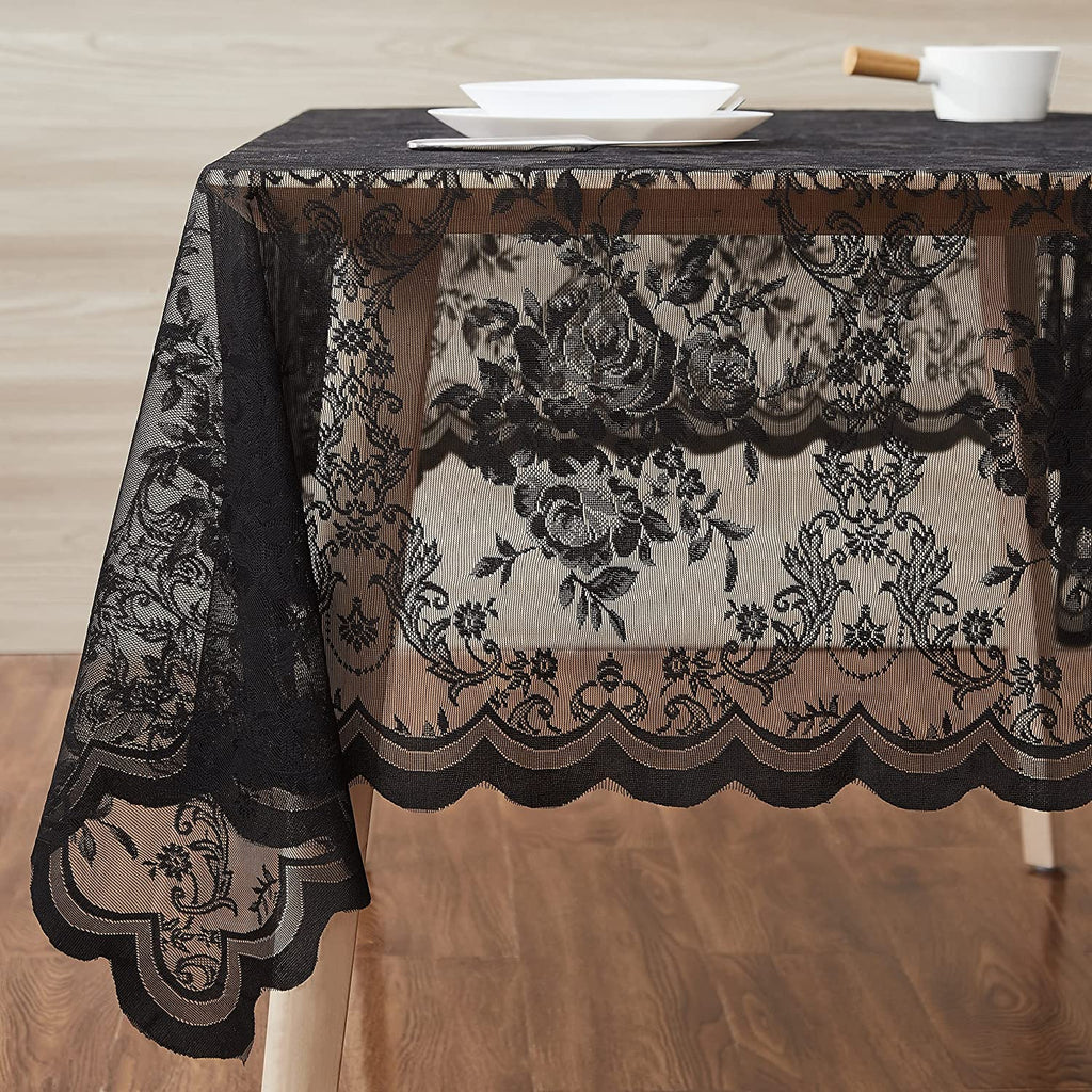 Warm Home Designs Lace Rectangle Tablecloth with English Rose Design. Rustic Tablecloth or Dining Table Cover for 10-12 Guests