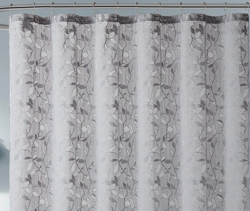 Modern Lace Shower Curtain with Leaf Design in Grey, Ivory, Linen & White Colors