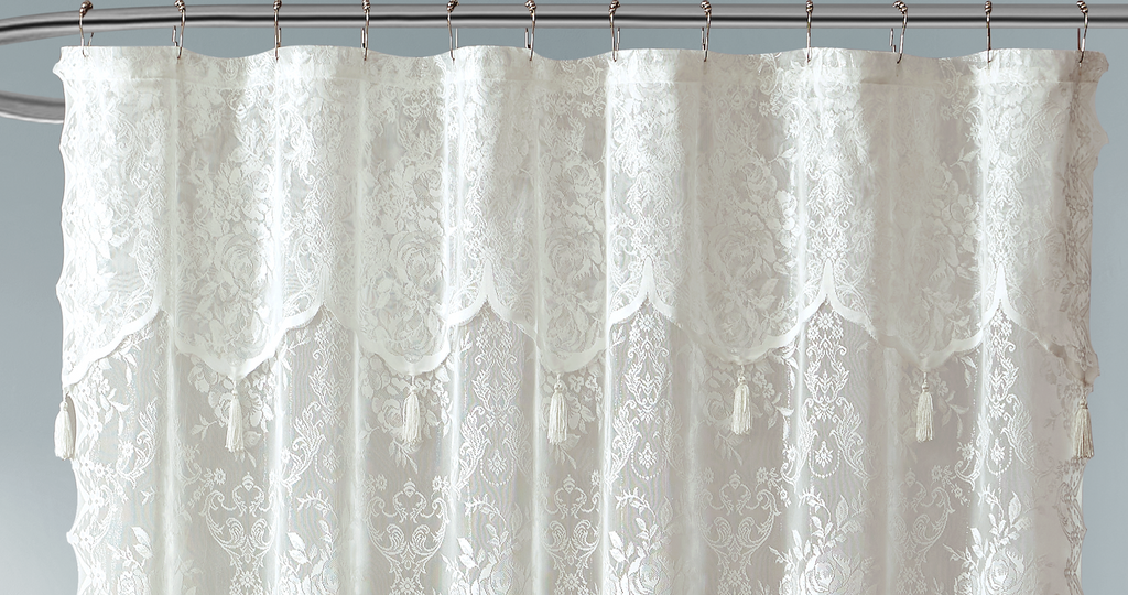 Warm Home Designs Lace Shower Curtain with Attached Valance & 7 Tassels in 4 Colors
