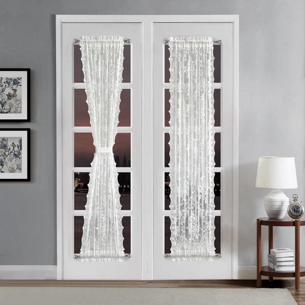 Warm Home Designs French Door Curtains. English Rose Lace Curtain Door Pair Comes with 2 Tiebacks
