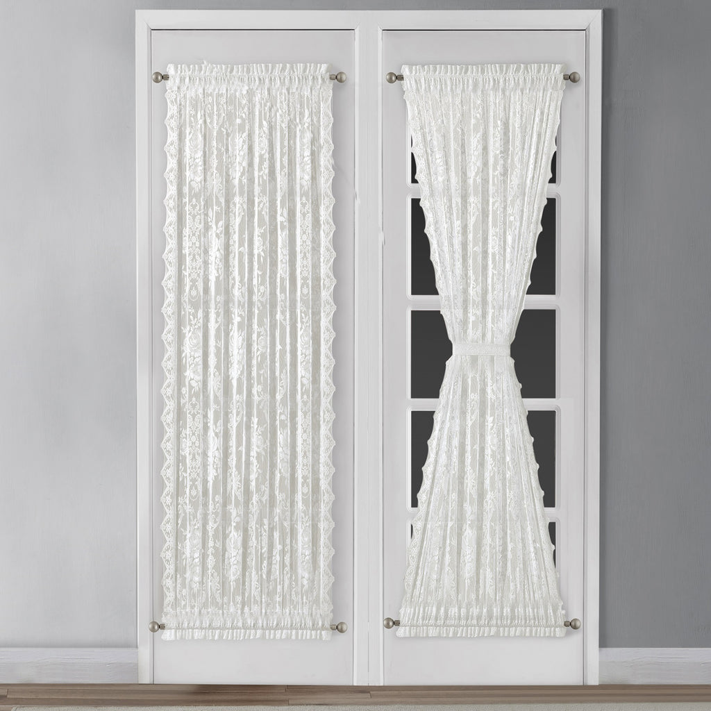 Elegant Lace French Door Curtains in 30 x 72 and 52 x 72 Sizes. English Rose Design Sidelight Curtains with 2 Free Tiebacks in 3 Colors