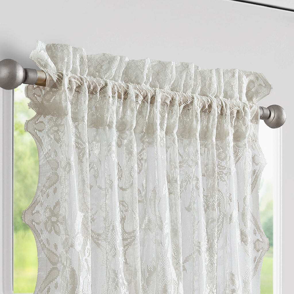 Elegant Lace French Door Curtains in 30 x 72 and 52 x 72 Sizes. English Rose Design Sidelight Curtains with 2 Free Tiebacks in 3 Colors