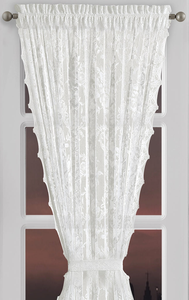 Elegant Lace French Door Curtains in 30 x 72 and 52 x 72 Sizes. English Rose Design Sidelight Curtains with 2 Free Tiebacks in 3 Colors