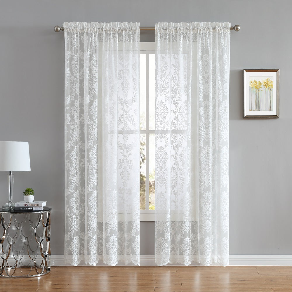 Warm Home Designs Pair of 2 Knitted Lace Curtains with Elegant Damask Pattern. Available in 3 Colors