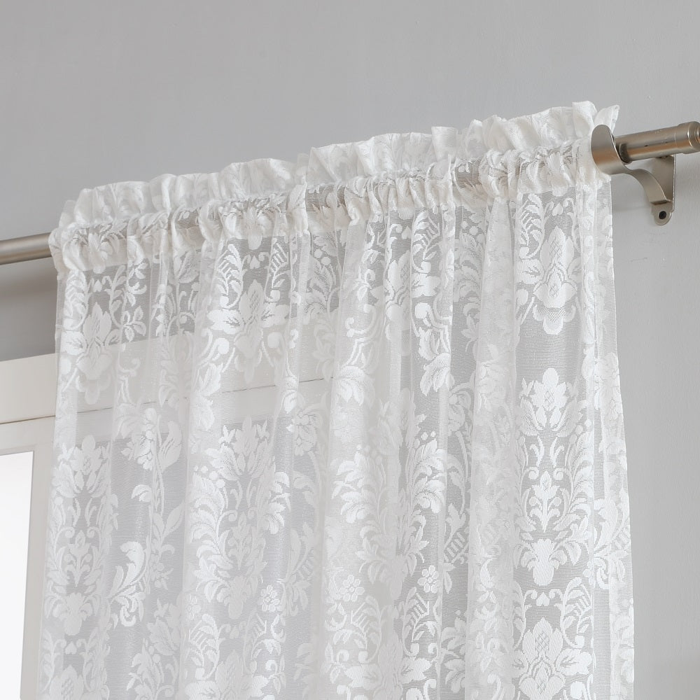 Warm Home Designs Pair of 2 Knitted Lace Curtains with Elegant Damask Pattern. Available in 3 Colors