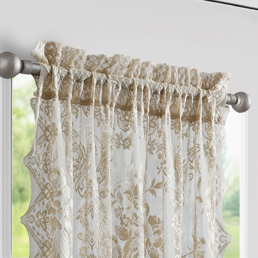 Elegant Lace French Door Curtains in 30 x 72 and 52 x 72 Sizes. English Rose Design Sidelight Curtains with 2 Free Tiebacks in 3 Colors