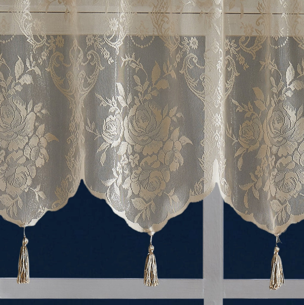 Warm Home Designs Lace Shower Curtain with Attached Valance & 7 Tassels in 4 Colors