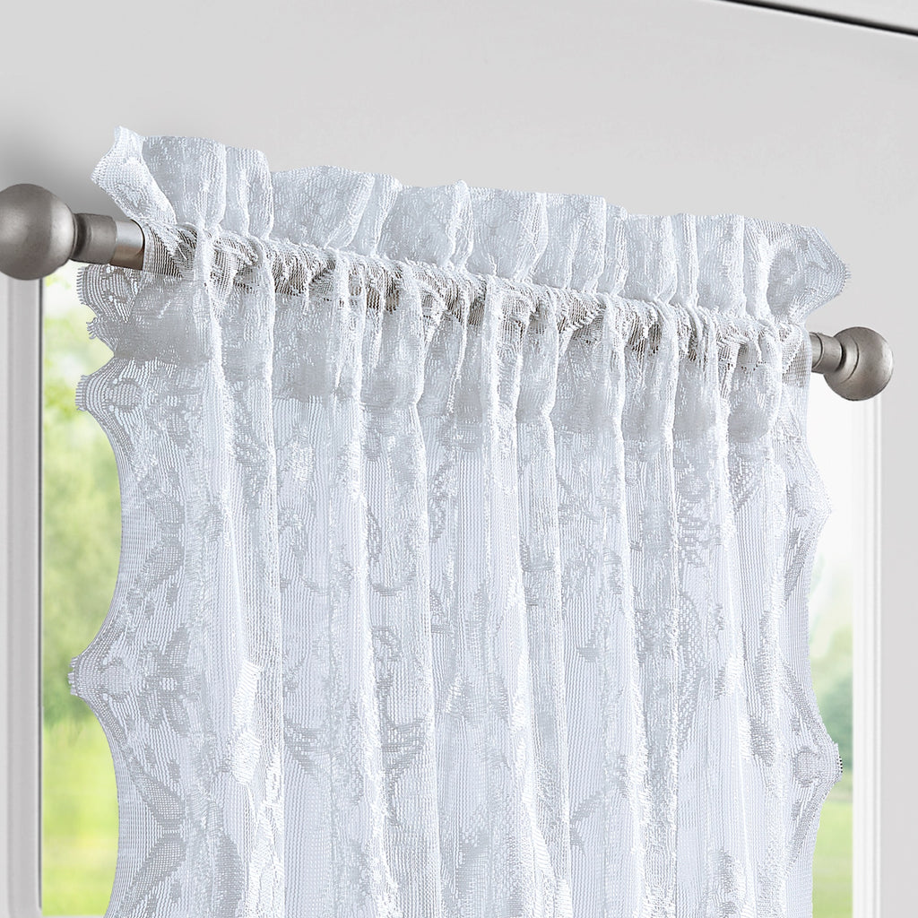 Elegant Lace French Door Curtains in 30 x 72 and 52 x 72 Sizes. English Rose Design Sidelight Curtains with 2 Free Tiebacks in 3 Colors