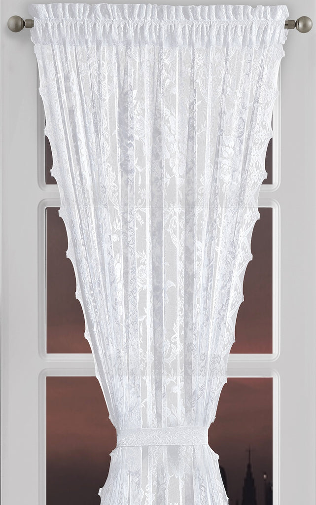 Elegant Lace French Door Curtains in 30 x 72 and 52 x 72 Sizes. English Rose Design Sidelight Curtains with 2 Free Tiebacks in 3 Colors