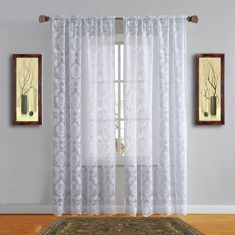 Warm Home Designs Pair of 2 Knitted Lace Curtains with Elegant Damask Pattern. Available in 3 Colors