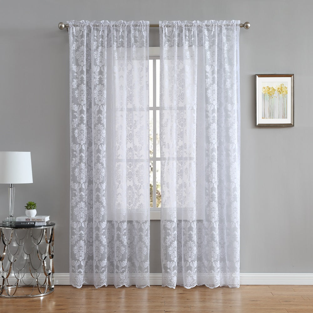 Warm Home Designs Pair of 2 Knitted Lace Curtains with Elegant Damask Pattern. Available in 3 Colors