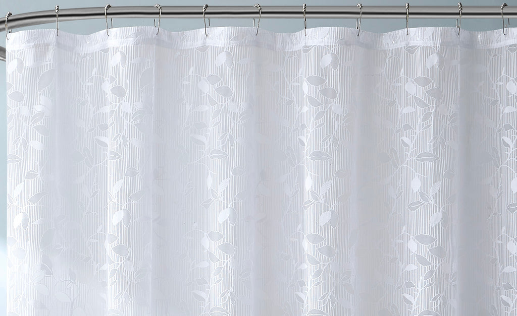 Modern Lace Shower Curtain with Leaf Design in Grey, Ivory, Linen & White Colors