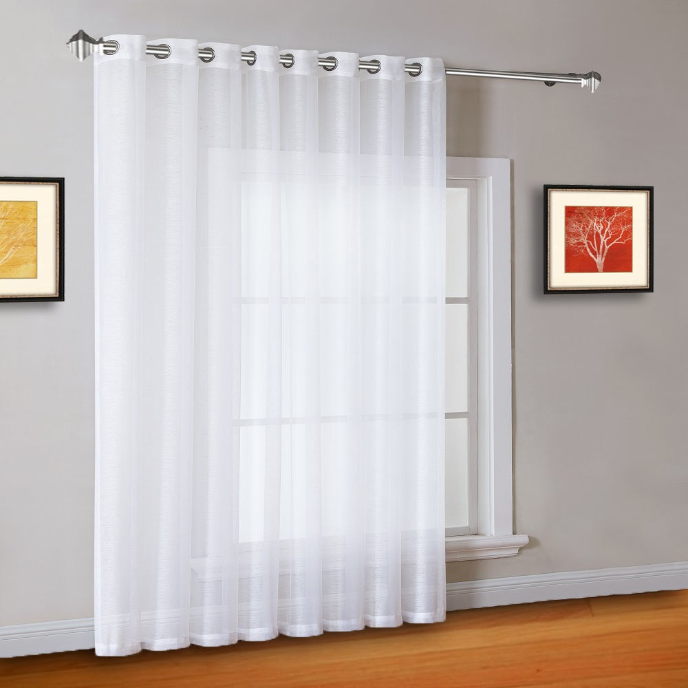 102" Extra Wide Sheer White Sliding Patio Door Curtains, Room Dividers