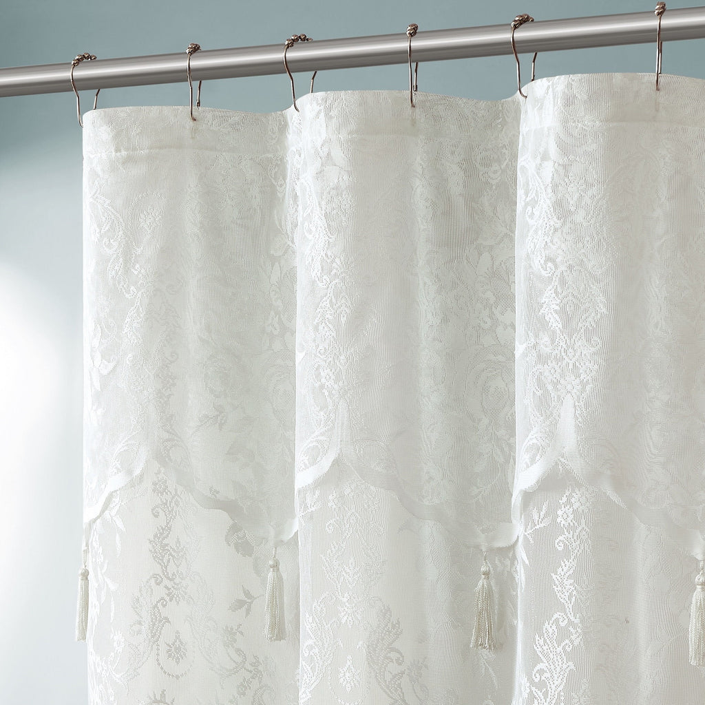 WARM HOME DESIGNS Lace Shower Curtain with Attached Valance & 7 Tassels in 3 Colors. 72 x 72 Inches Luxury Farmhouse Shower Curtains for the Bathroom