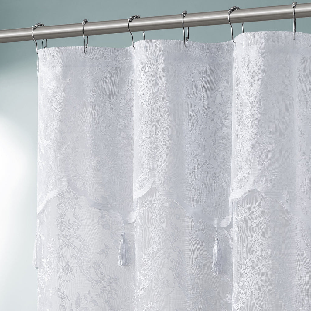 WARM HOME DESIGNS Lace Shower Curtain with Attached Valance & 7 Tassels in 3 Colors. 72 x 72 Inches Luxury Farmhouse Shower Curtains for the Bathroom