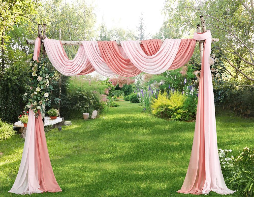 2 Chiffon Wedding Arch Draping Fabric Scarves in 18 or 24 Foot Length and 7 Colors.