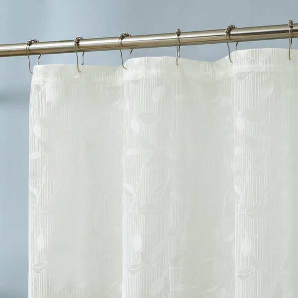 Modern Lace Shower Curtain with Leaf Design in Grey, Ivory, Linen & White Colors