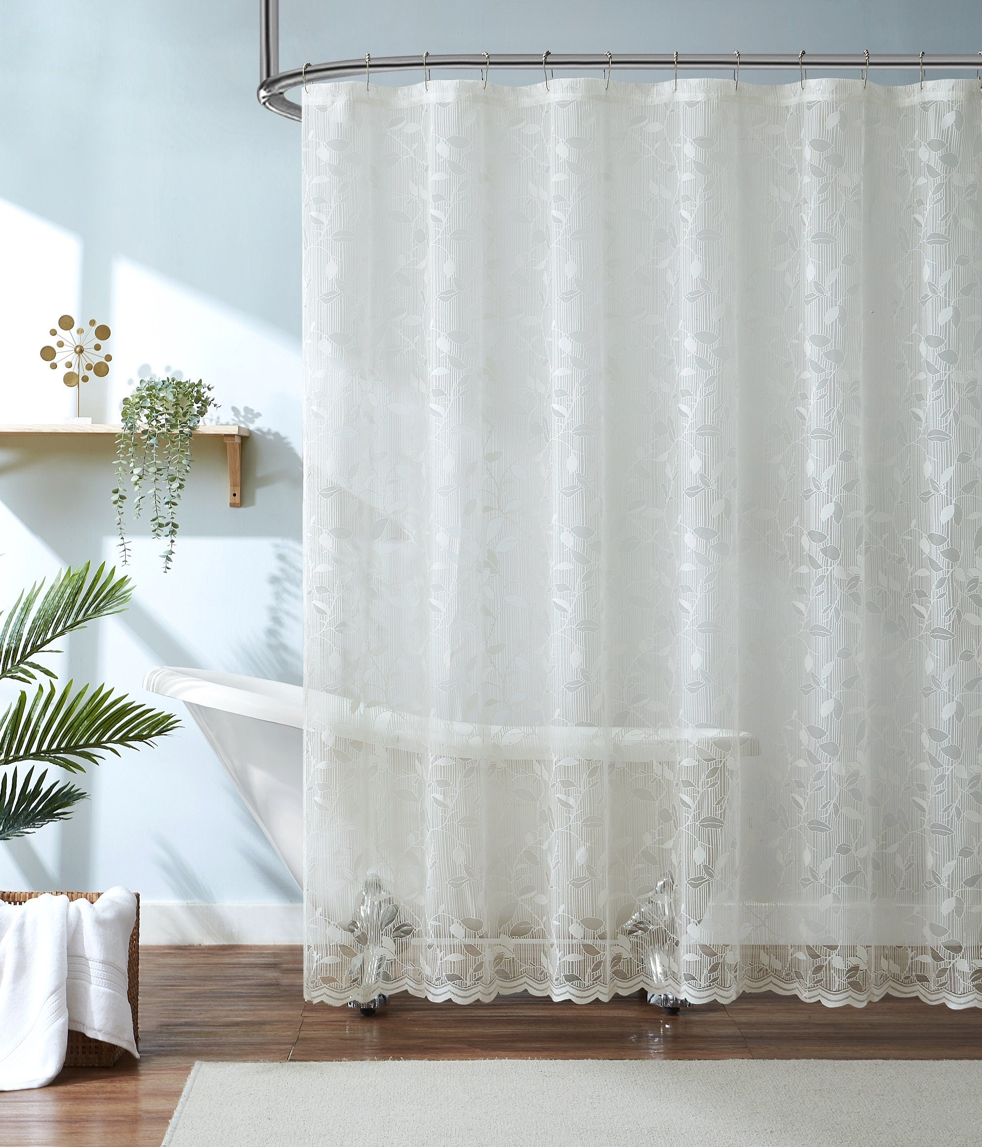 Modern Lace Shower Curtain with Leaf Design in Colors  Sizes 