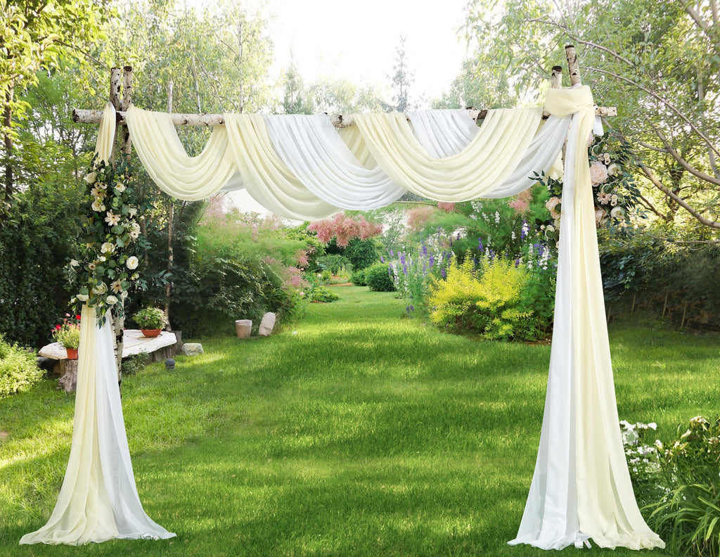 2 Chiffon Wedding Arch Draping Fabric Scarves in 18 or 24 Foot Length and 7 Colors.
