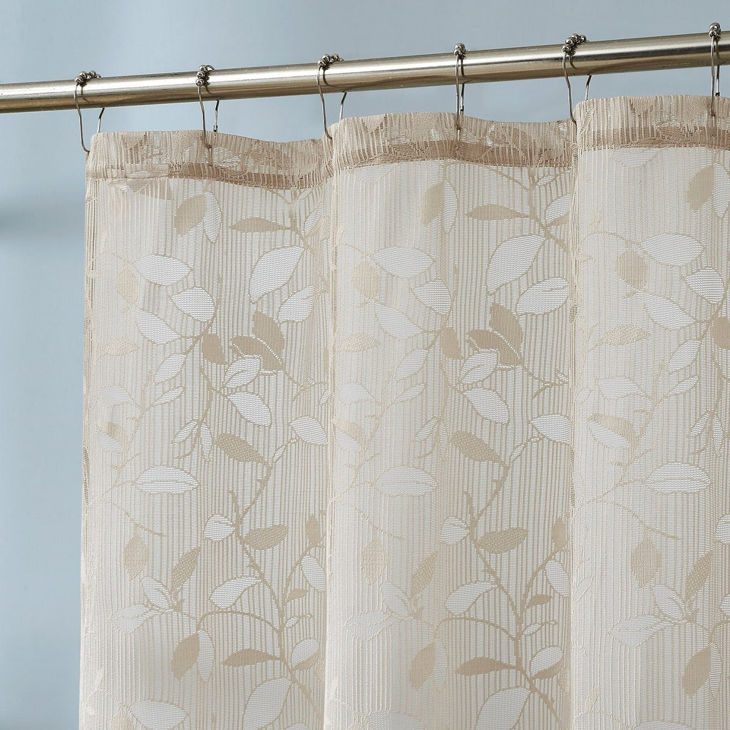 Modern Lace Shower Curtain with Leaf Design in Grey, Ivory, Linen & White Colors